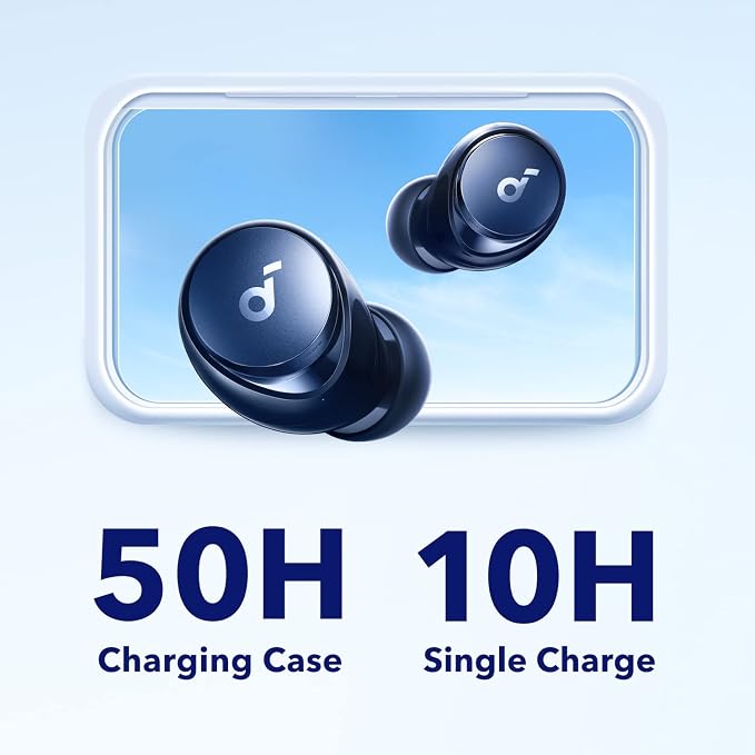 Soundcore by Anker Space A40 Adaptive Active Noise Cancelling Earbuds | Reduce Noise by Up to 98%, Ultra Long 50H Playtime, 10H Single Playtime, Hi-Res Sound, Comfortable Fit, Wireless Charge