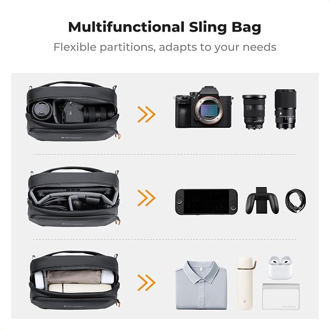K&F CONCEPT Storage Sling Bag, Vlog Photography Camera Bag, Portable Carrying