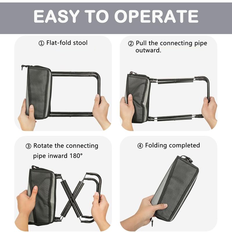 Portable Stool, Pocket Chair Fishing Stool, Large Size Adjustable Shoulder Strap Folding Stool, 2026 New Ultralight Foldable Stools with Carrying Bag for Hiking, Fishing, Camping, Picnic (Gray-Black)