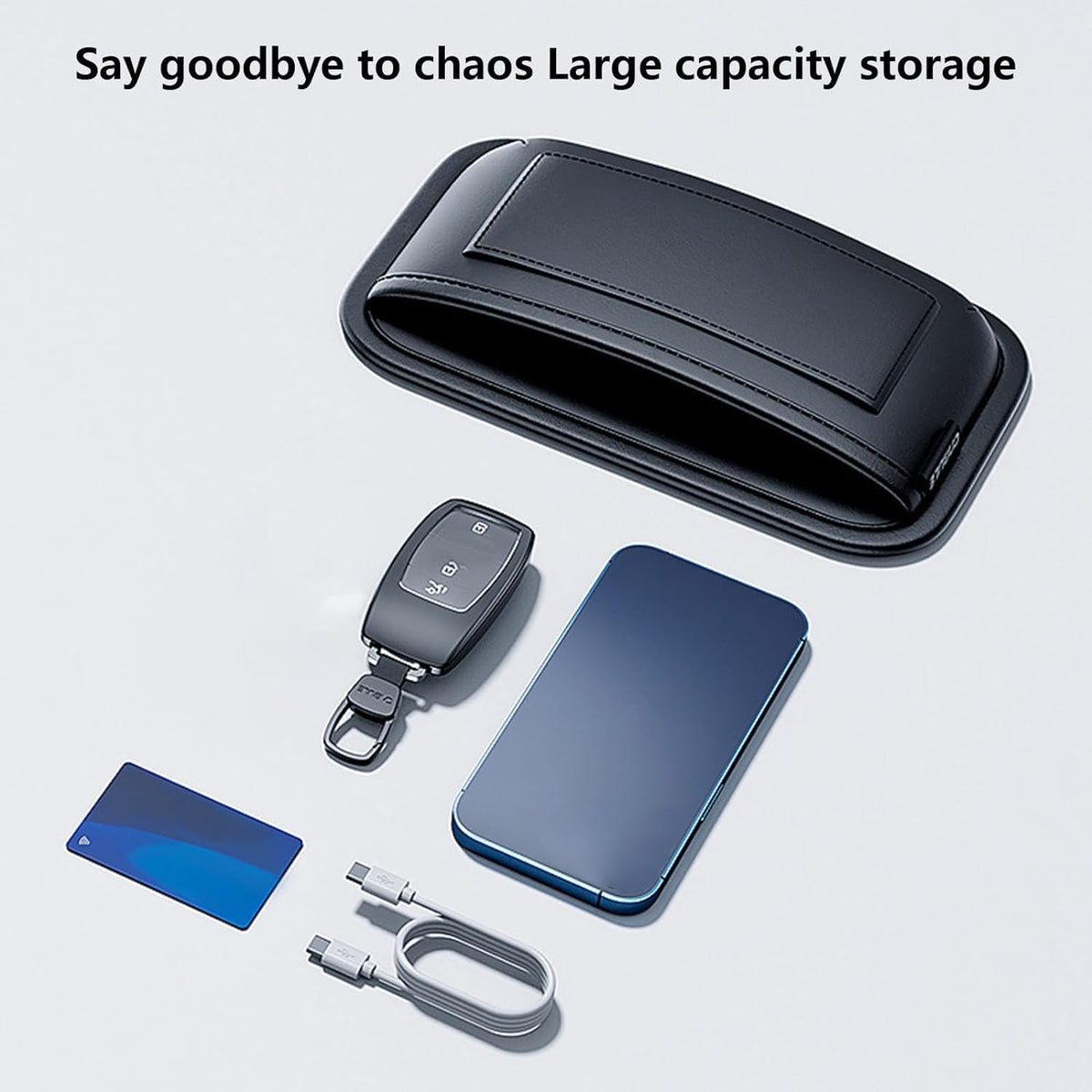 Tumecos Car Storage Bag Leather Small Debris Organizer Hanging Cell Phone Mobile Paste Type Bag for Stowing Tidy Universal Accessories（BlackA-2pcs）