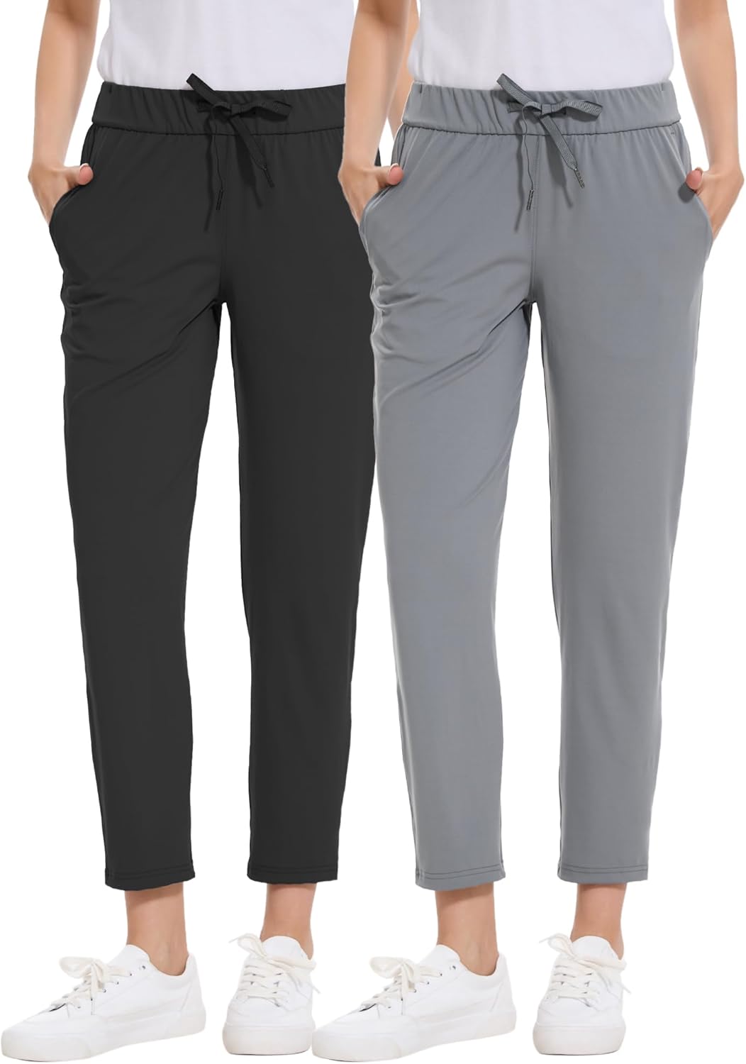 Skiennix Women's Golf Pants - 2 Pack Stretch 7/8 Ankle Sweatpants with Deep Pockets for Athletic & Travel