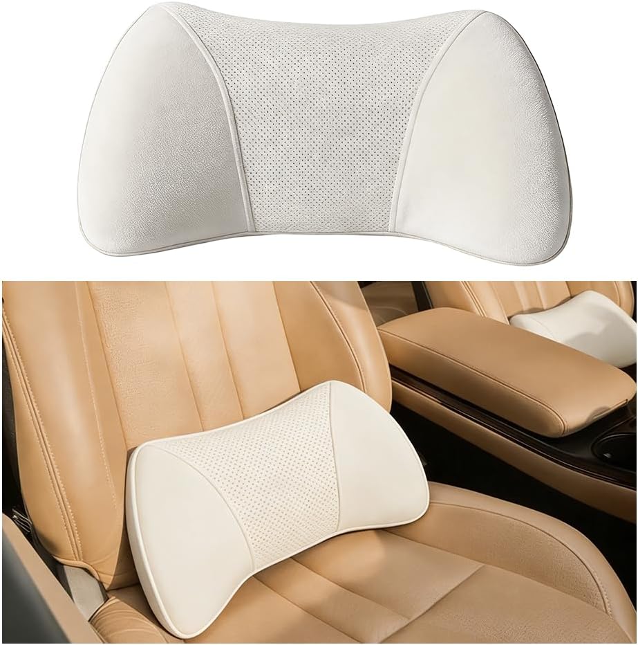 Car Lumbar Support Pillow, Memory Foam Vehicle Driver Seat Pillow Pad for Lower Back Pain Relief, Automotive Interior Lumbar Back Support Cushion, Universal for SUV RV Truck (Beige)