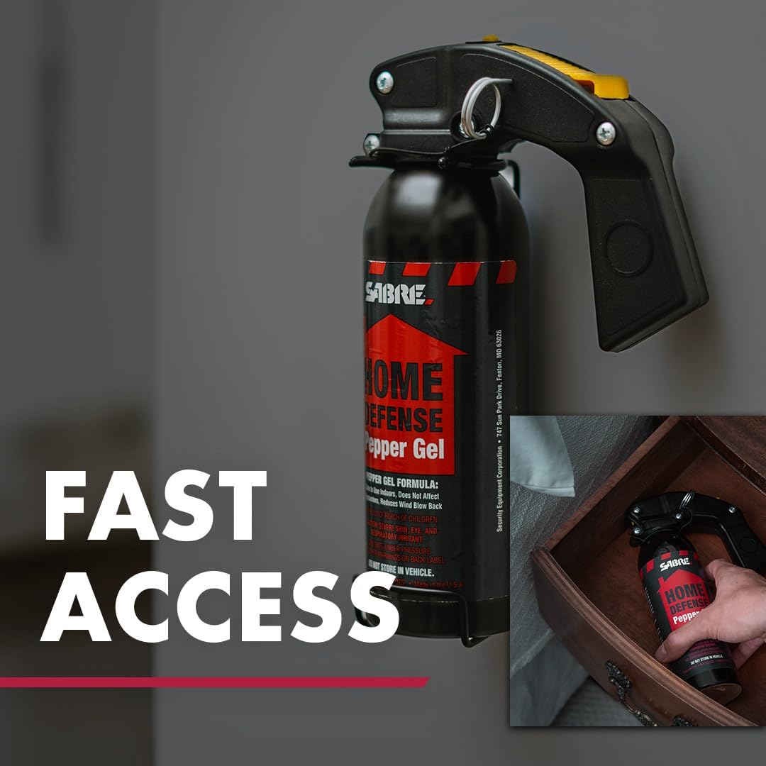 SABRE Red Home Defense Pepper Gel - Max Strength OC Spray with Wall Mount & UV Marking Dye | 32 Bursts