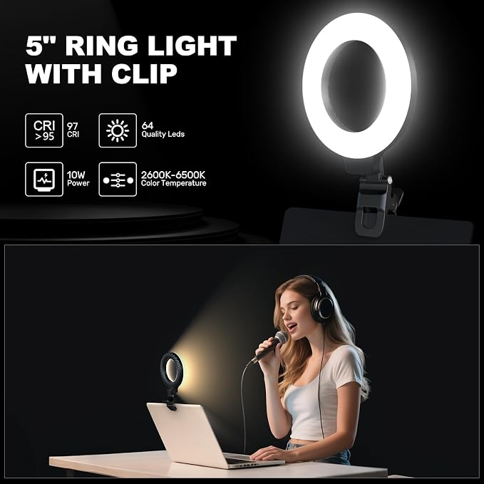 Anautin Ring Light for Video Conference Lighting, 360°Adjustable, Portable LED