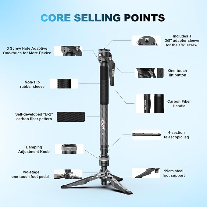 COMAN M1 62.8" Carbon Fiber Monopod