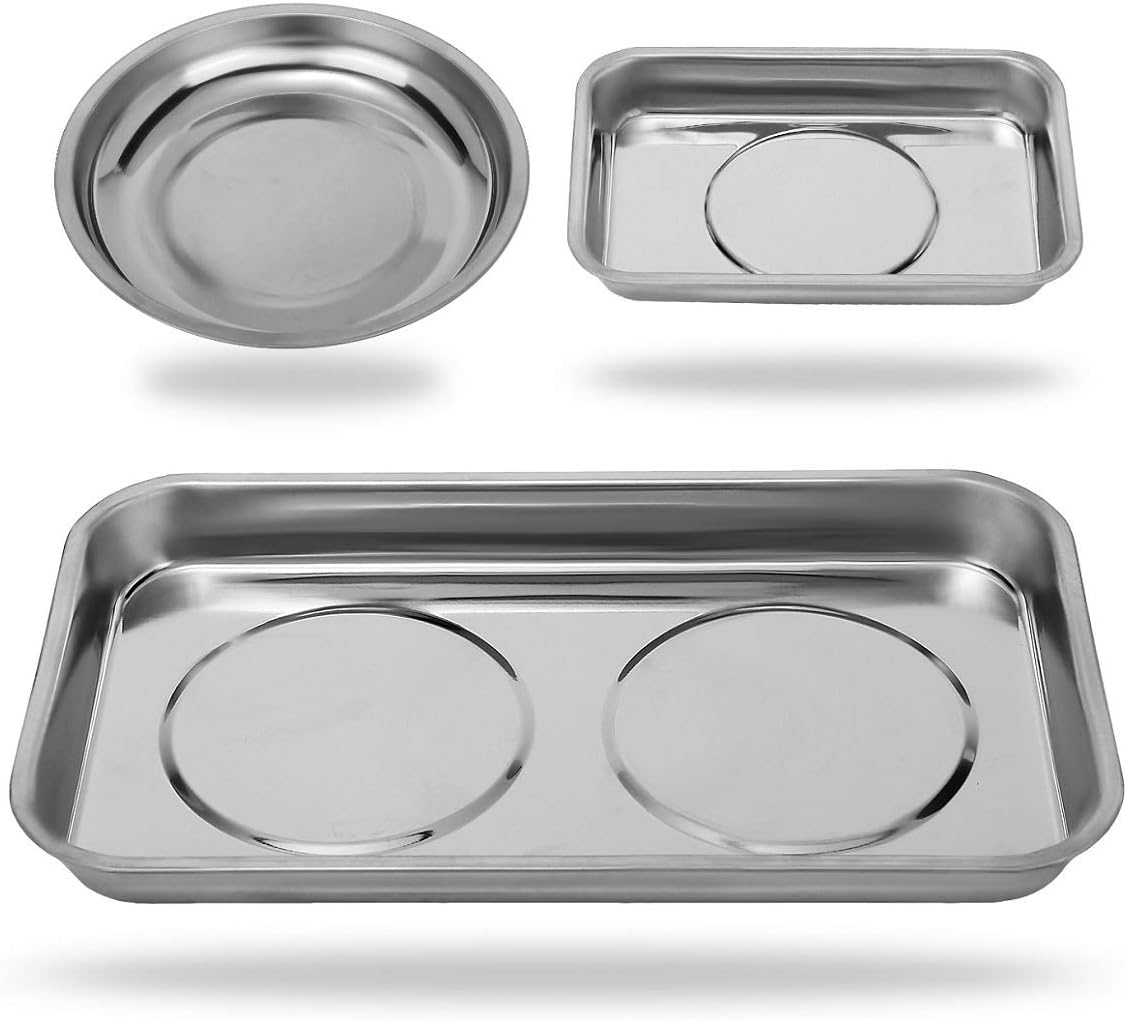 VASTOOLS Magnetic Parts Tray 3 Pack, 6" Round Magnetic Parts Bowl, Stainless Steel,for Screw Socket Pin Tools Nuts Bolts Ferruginous Metal Accessories