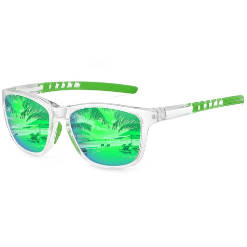 MEETSUN Polarized Sports Sunglasses for Women Men Driving Running Cycling Fishing Sun Glasses UV400 Protection Transparent Frame-Green Mirror Lens