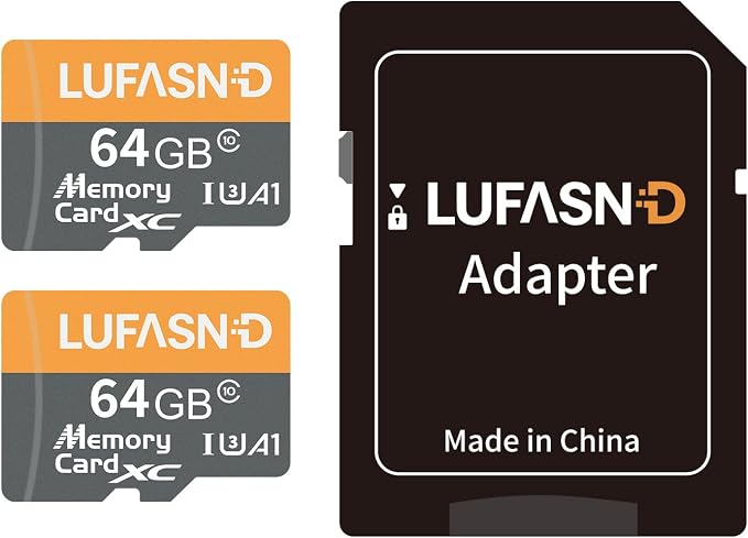 2-Pack 64GB Micro SD Card with Adapter, High Speed U3 C10 V30 SDXC Memory Card