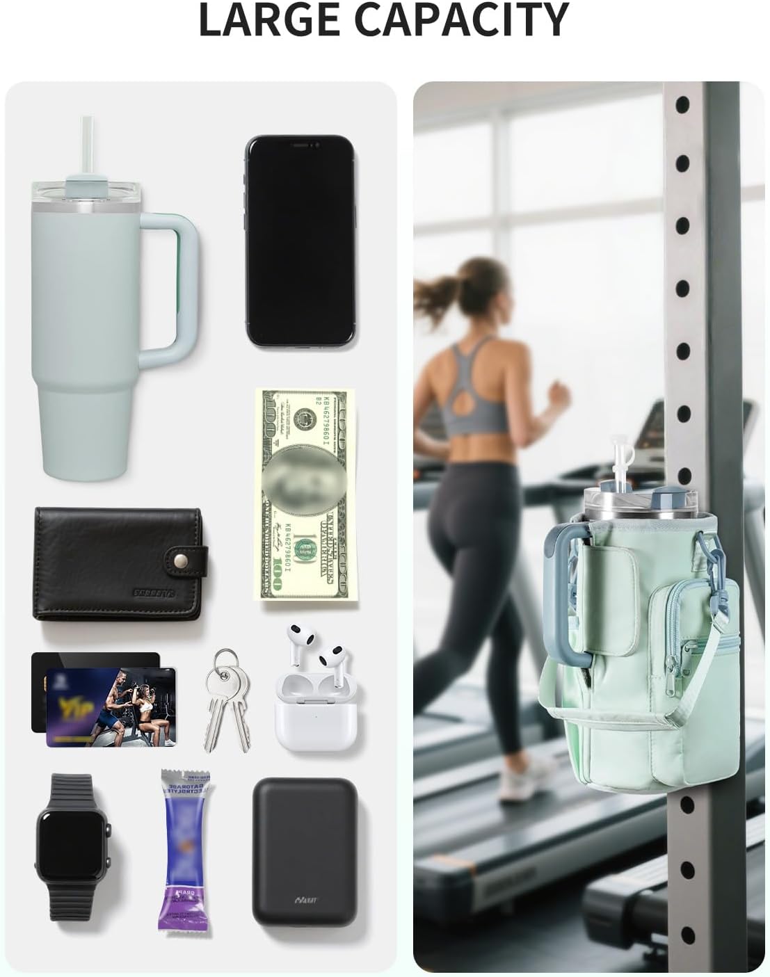 Sportsnew Magnetic Gym Bag - Water Bottle Carrier with Strap & Phone Pockets for 40oz Tumblers