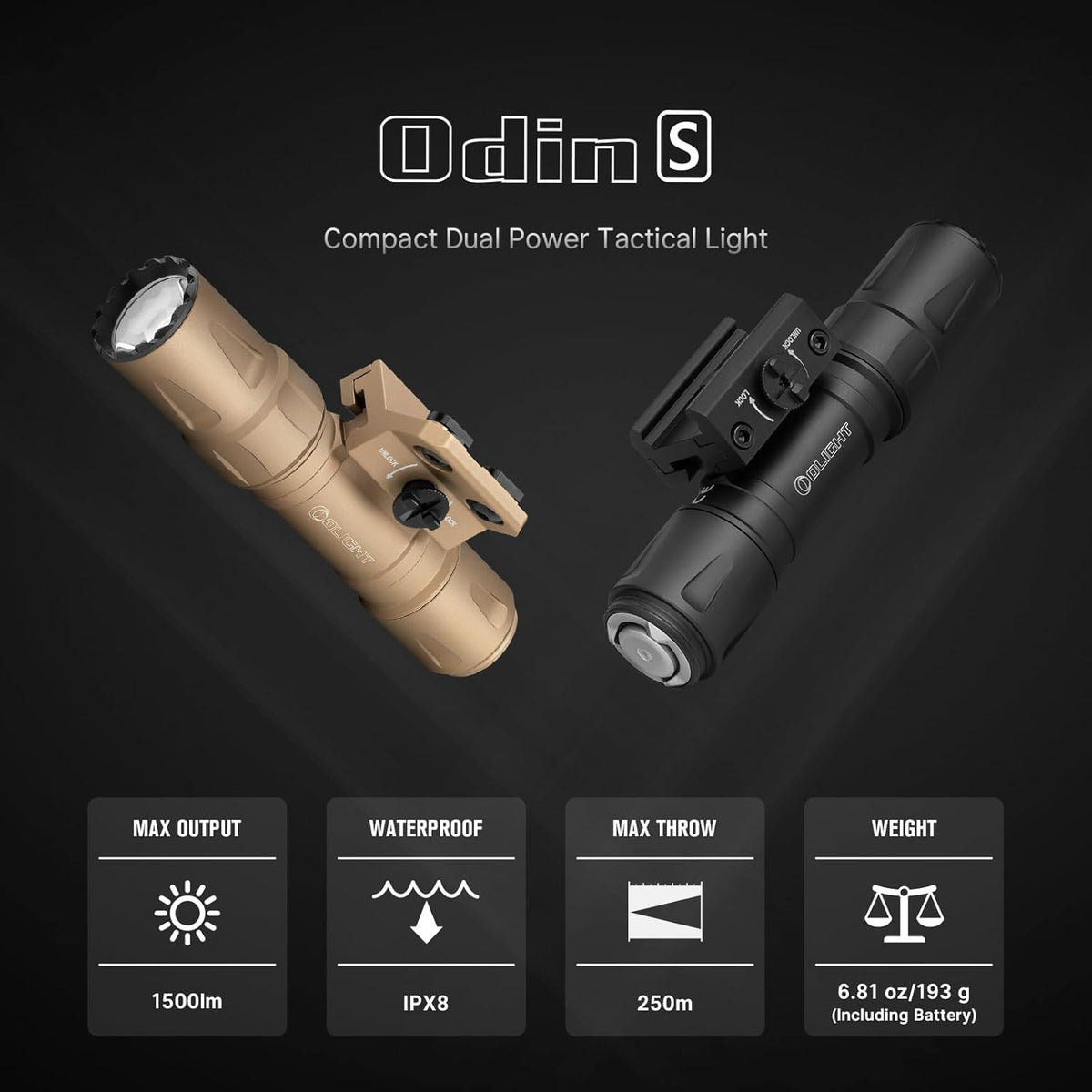 OLIGHT Odin S Tactical Flashlight - 1500 Lumens Rechargeable Weaponlight with Remote Pressure Switch | IPX8 Waterproof, 250m Range (Black)