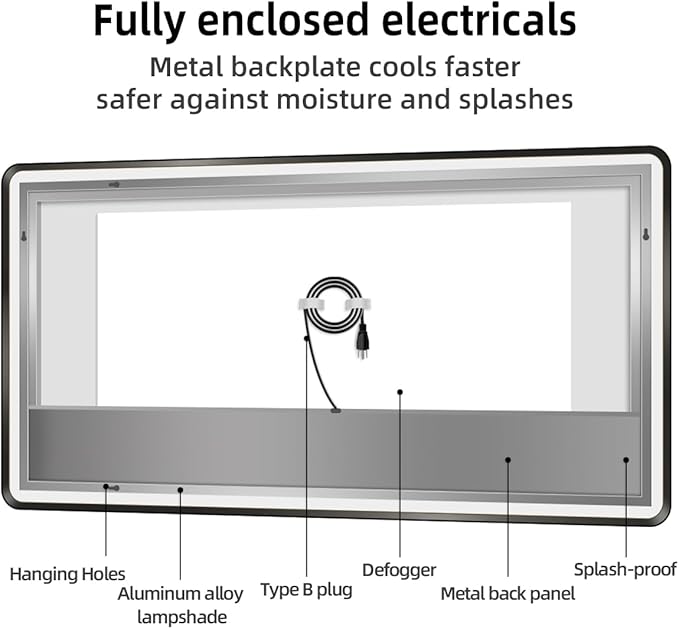 28" x 36" Black LED Bathroom Mirror, Smart Touch Switch, Anti-Fog, Backlit Mirror, 3-Color Dimmable Lighting, CRI≥93, Modern Bathroom Vanity Wall Mirror with Lights (Horizontal/Vertical)