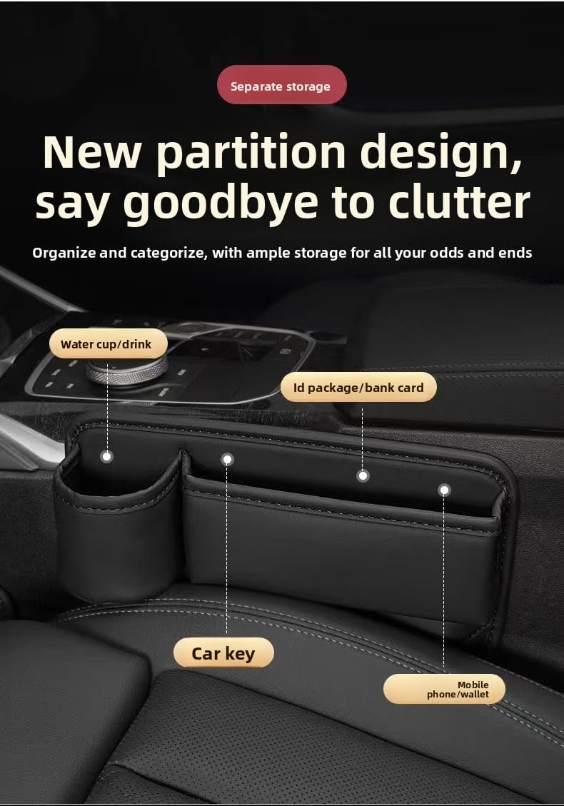 Alymarr Leather Car Seat Gap Filler, Center Console Organizer Multifunctional Auto Console Side Storage Box with Cup Holders,Car Accessories,Magnetic Leather Sunglasses Holder,Phone Key Storage