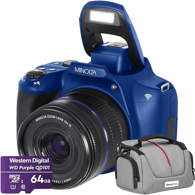 Minolta 64MP Auto Focus Digital Camera 10x Optical Zoom 4K Ultra HD Video Blue