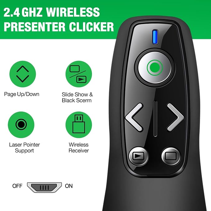 2-in-1 USB Type C Presentation Clicker Wireless Presenter Remote