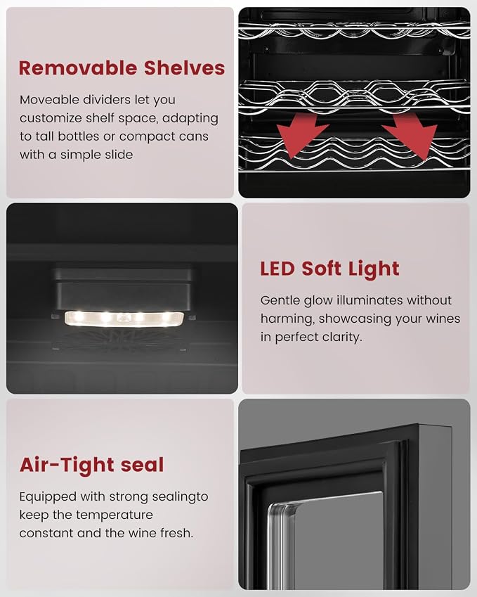 Feelfunn 45 Bottle Wine Cooler Refrigerator - Small Wine Fridge for Red, White, Champagne, Freestanding Wine Cellar with Glass Door & Digital Temperature Control for Home Bar, Office