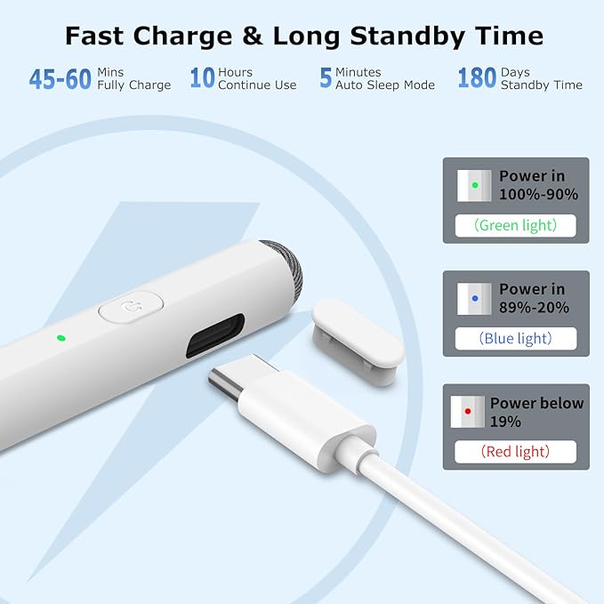 Stylus Pen for iPad, 2 in 1 Active and Capacitive Apple Pen, Fast Charge for