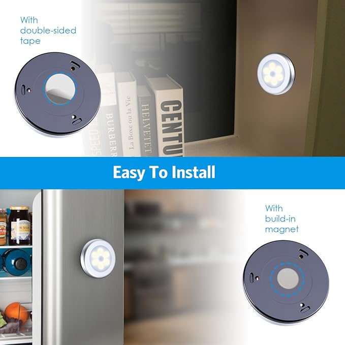 AMIR Upgraded 3.15” Motion Sensor Light, Cordless Battery-Powered LED Night Light, Stick on Closet Lights Stair Lights, Puck Lights for Hallway, Bathroom, Bedroom, Kitchen (Warm White - Pack of 6)