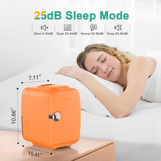 CROWNFUL Mini Fridge, 4 Liter/6 Can Portable Cooler and Warmer Personal Refrigerator for Skin Care, Cosmetics, Beverage, Food,Great for Bedroom, Office, Car, Dorm(Orange)