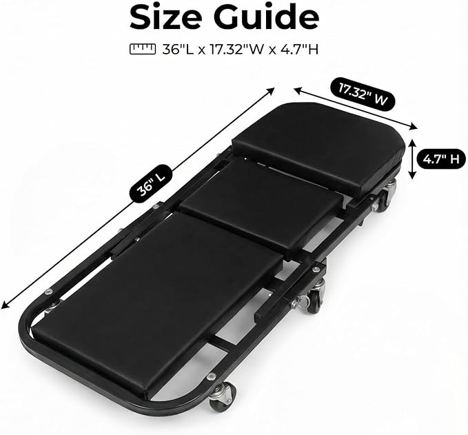 WEEK NINE 36 Inch Foldable Z Creeper Seat, 2 in 1 Rolling Chair and Work Bench for Garage Auto Repair, 330 LBS Capacity, Black