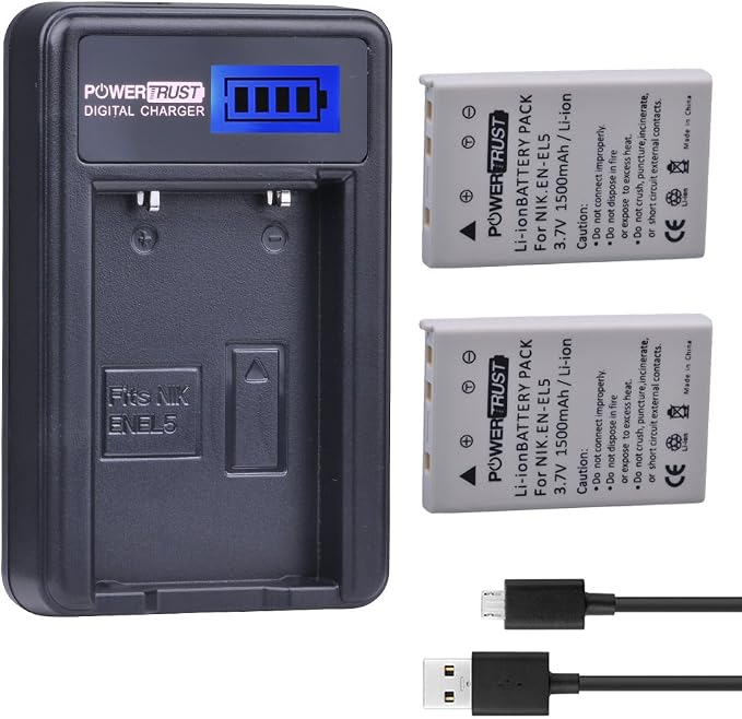2 Pack EN-EL5 Camera Battery and LCD USB Charger