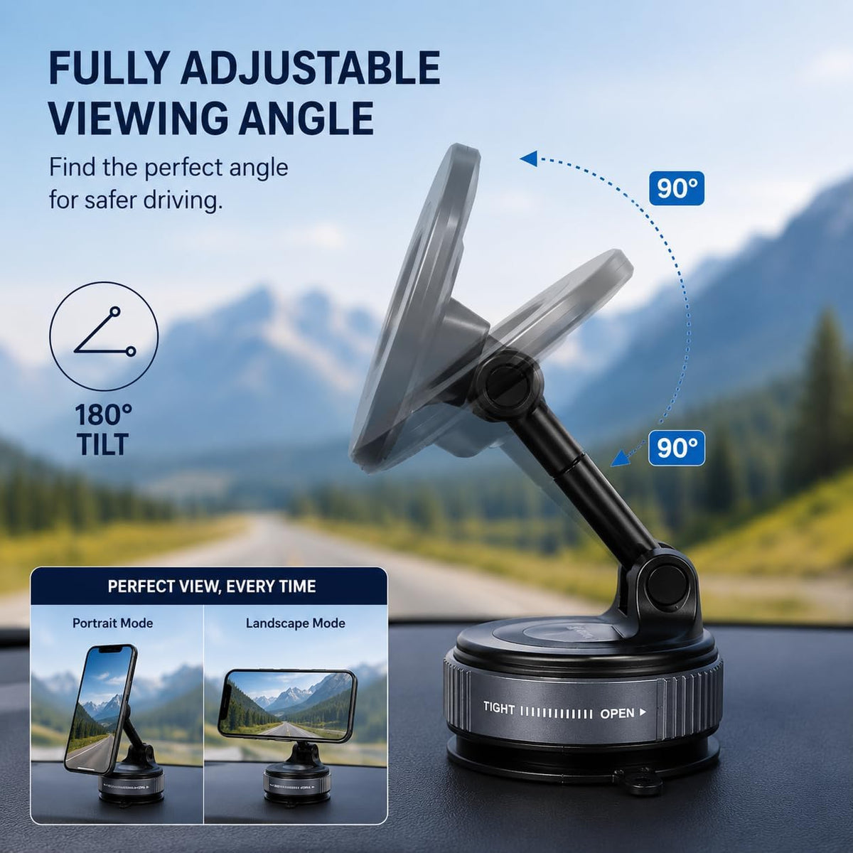 Car Phone Holder, Car Phone Mount, Magnetic Phone Holder, 360° Adjustable Mount, Strong Suction Cup, Magsafe Compatible, [Easy Twist and Lock Mount]