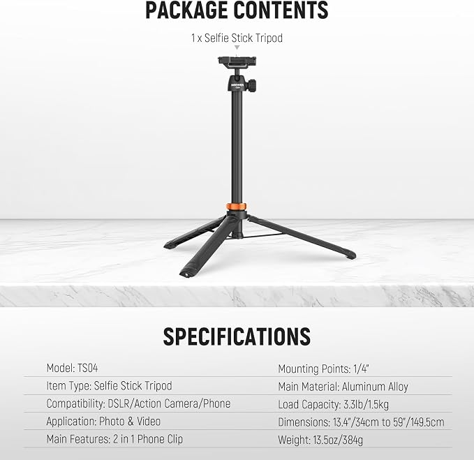 NEEWER Basics 59" Selfie Stick Tripod Compatible