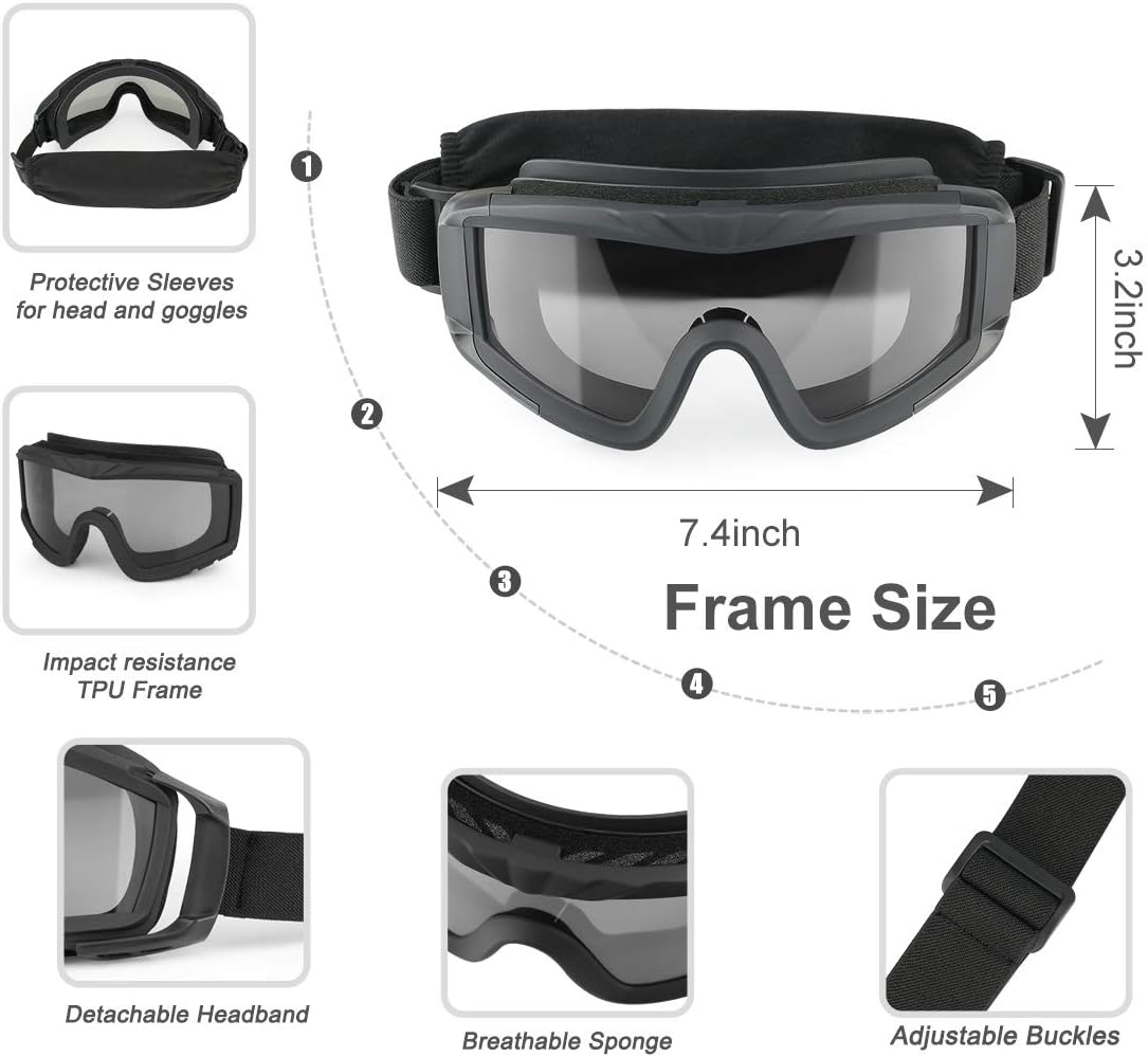 Xaegistac Tactical Airsoft Goggles - Anti-Fog Safety Glasses for Hunting & Cycling