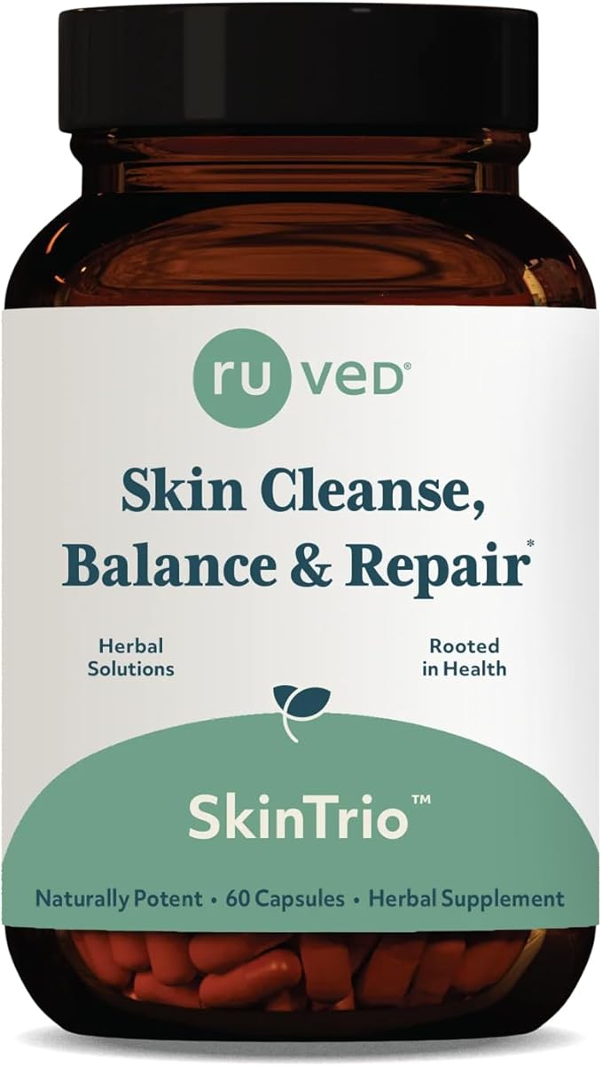 ruved SkinTrio - Neem Pills, Neem Supplement, Neem Capsules with Organic Neem Extract & Amla for Acne, Clear Skin Supplement - 60 Vegetarian Capsules (1 Count)