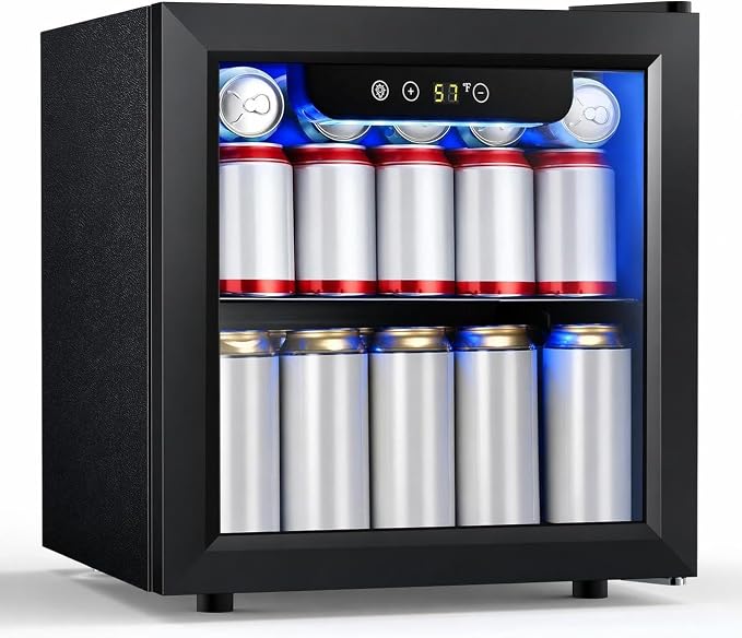 COWSAR Beverage Refrigerator, 50 Cans Wine Cooler, ETL Approved 1.3 Cu.ft Mini Fridge with Glass Door, Adjustable Shelves, Digital Temperature Freestanding Small Drink Fridge for Soda Beer or Wine