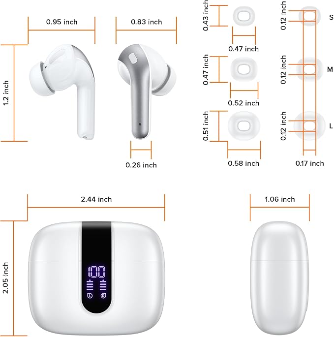 TAGRY Bluetooth Headphones True Wireless Earbuds 60H Playback LED Power Display Earphones with Wireless Charging Case IPX5 Waterproof in-Ear Ear buds with Mic for TV Smart Phone Laptop Computer Sports