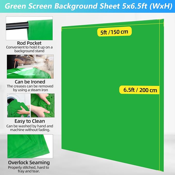 Green Screen Backdrop Kit with Stand, 5X6.5ft Portable Green Screen Backdrop