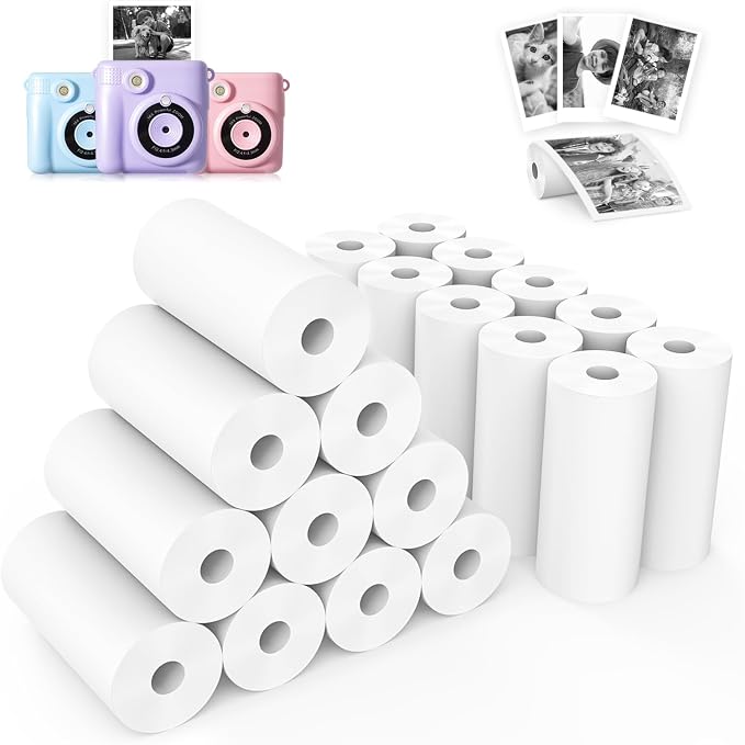 Phetium 20 Rolls Kids Camera Instant Print Refill Paper Set, HD Printing