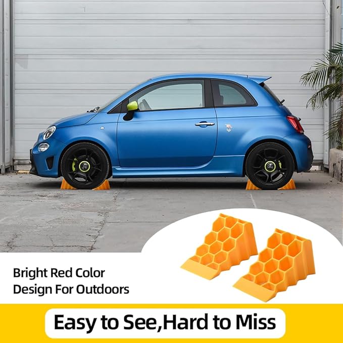 Heavy Duty Wheel Chocks 2 Pack for RV Trailer, Hard Plastic Tire Chocks with Non-Slip Surface, Wheel Stop Blocks for Truck Camper Travel Trailer Parking Safety.