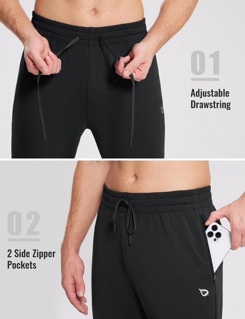baleaf Men's Fleece Lined Joggers Winter Athletic Sweatpants Thermal Hiking Workout Running Pants with Zipper Pockets Black L