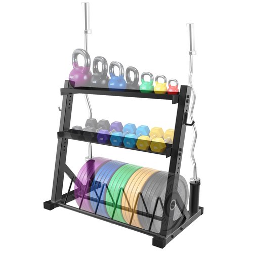 GarveeLife 3 Tier Barbell Storage Racks,1000 LBS Capacity Adjustable Weight Rack for Dumbbell, Kettlebell, Barbell Bar(Q235 Carbon Steel)