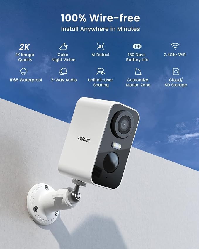 ieGeek Security Cameras Wireless Outdoor 4pcs, 2K 3MP Battery Powered WiFi