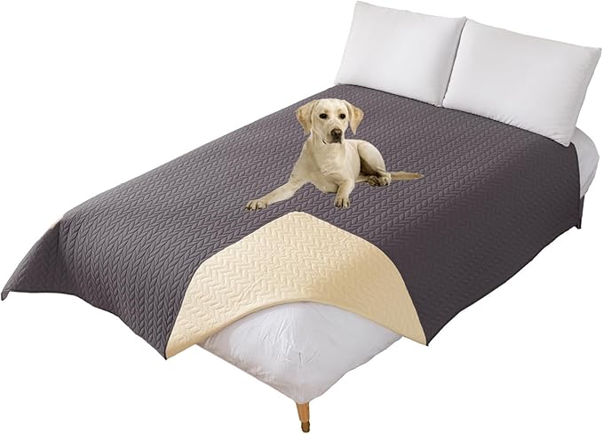 GIBZ Waterproof Dog Bed Cover Anti Slip Pet Furniture Protector Washable Blanket Large Soft Quilted Mat, Dark Grey, 220x210cm