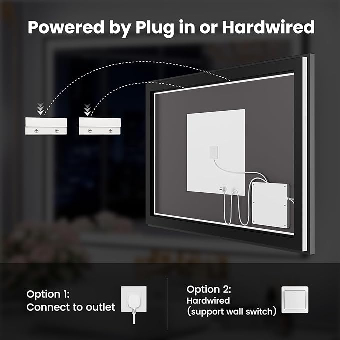 WTTY 40"X32" LED Bathroom Mirror with Black Frame, Bathroom Vanity Mirror with Lights for Wall, Front Light and Backlit, Anti-Fog, Dimmable, 3 Colors, Shatterproof, Memory, Horizontal/Vertical