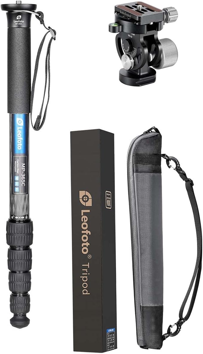 Leofoto MP-365C+VH-10S Monopod and Tilt Head Set, Carbon Fiber, VH-10S Monopod