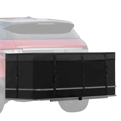 MDSTOP Hitch Cargo Carrier Bag, Waterproof Cargo Bag, 12.5 Cu Ft 53"x20"x20" Rainproof Vehicle Soft-Shell Carriers, with 8 Reinforced Straps for Vans Truck Pickup (Black, 12.5 cu. ft 53"x20"x20")