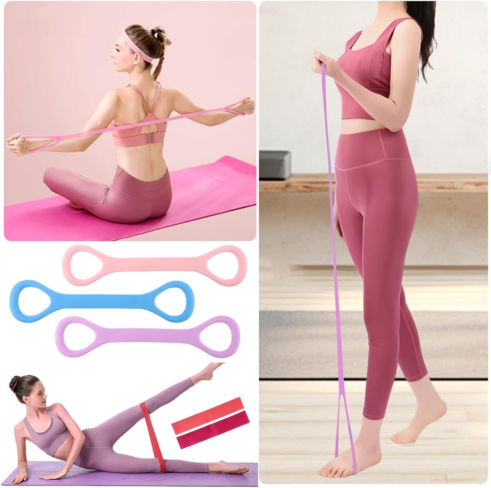 Skiennix Figure 8 Resistance Bands - 3-Piece Elastic Workout Set for Women | Perfect for Yoga & Stretching