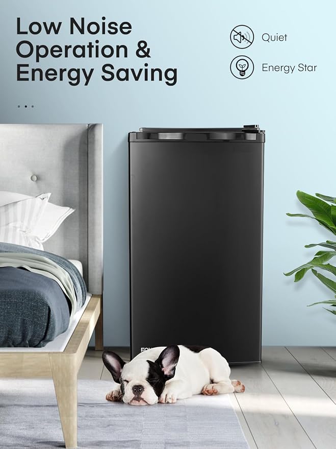 3.2 Cu. Ft Mini Fridge with Freezer, FOHERE Small Fridge with 7 Level Temperature Control, Removable Glass Shelves for Bedroom, Office, Dorm