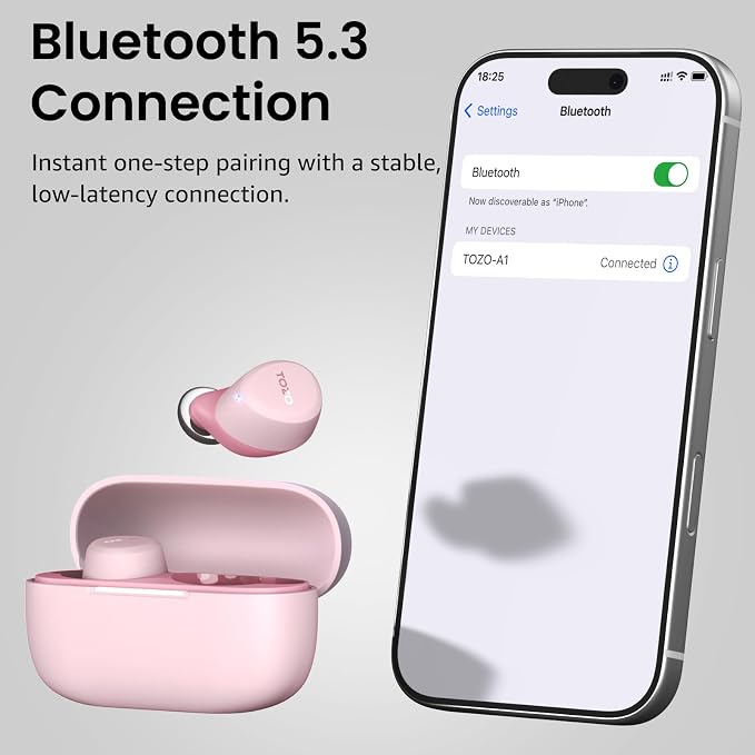 TOZO A1 Wireless Earbuds Bluetooth 5.3 Light Weight in Ear Headphones | IPX5 Waterproof, 2 Mics for AI Calls, Immersive Premium Sound Bass Ear buds with Charging Case, 32 Presets EQ via TOZO App