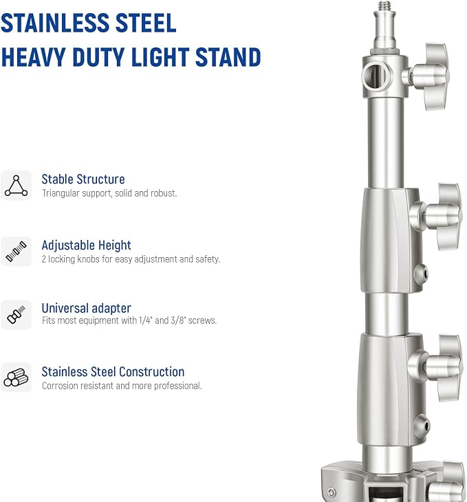 NEEWER 2Pcs 9.2ft Stainless Steel Light Stands, Spring Cushioned Heavy Duty