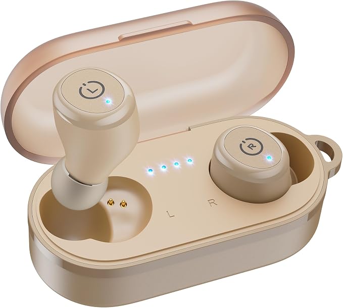 TOZO T10 Wireless Earbuds Powerful Bass Stereo Wireless Charging, APP, IPX8 | Waterproof, 55H Playtime, Ergonomic Design In Ear buds, App Customize EQ, Bluetooth 5.3 Headphones for Work, Travel, Khaki