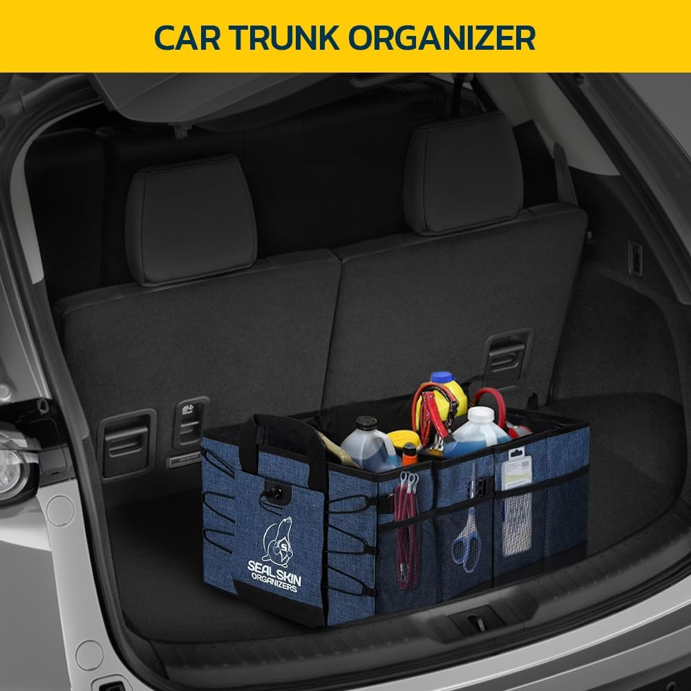 Seal Skin Covers Trunk Organizer for SUV, Car & Truck - Premium Heavy Duty & Collapsible with 3 Adjustable Size - Lightweight & Portable Storage Organizer - Easy to Use & Install in Any Vehicle - Blue