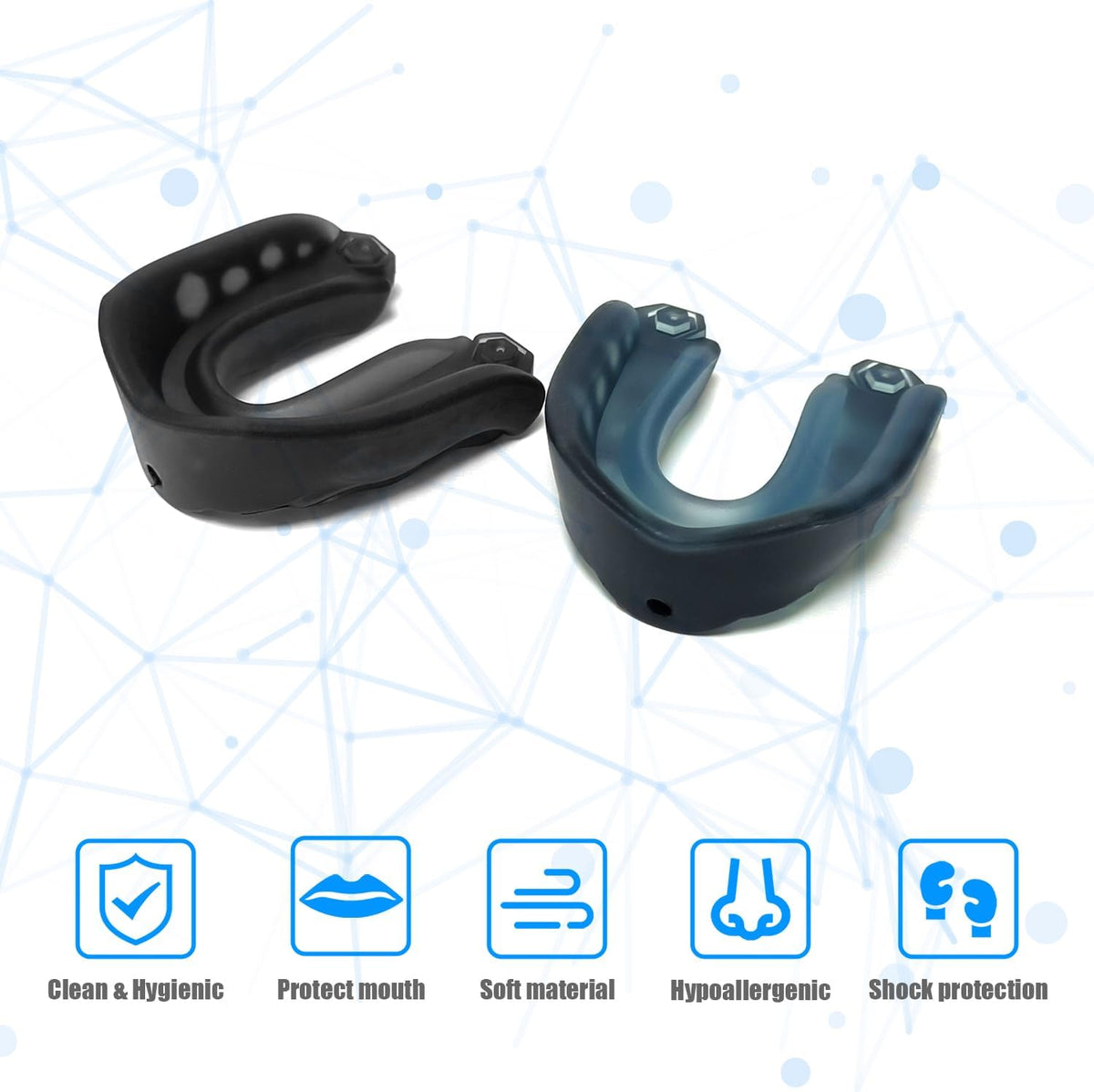 Skiennix Sports Mouth Guard - 2 Pack for Kids | Includes Strap & Box for Football, Basketball, MMA