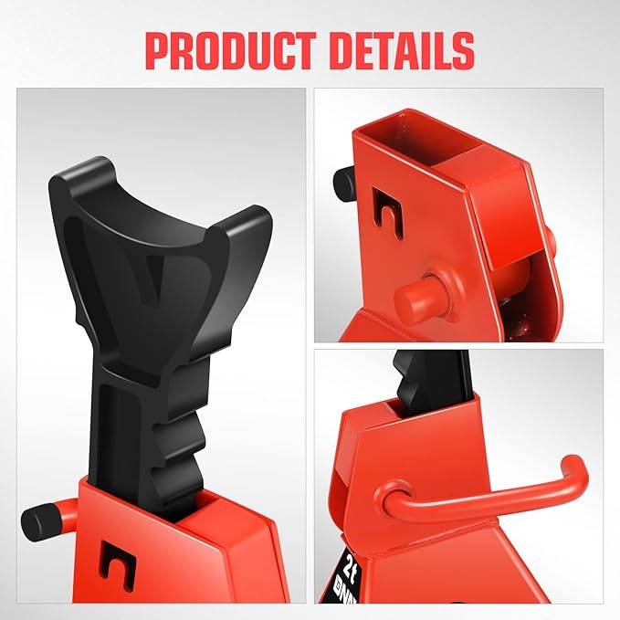 DNA Motoring 1 Pair Jack Stands, 2 Ton (4400 lbs) Capacity Car Lifting Stand, Adjustable Height Car Jack Stands for Cars, Sedans, Small Vehicles, SUV, TOOLS-00681-RD