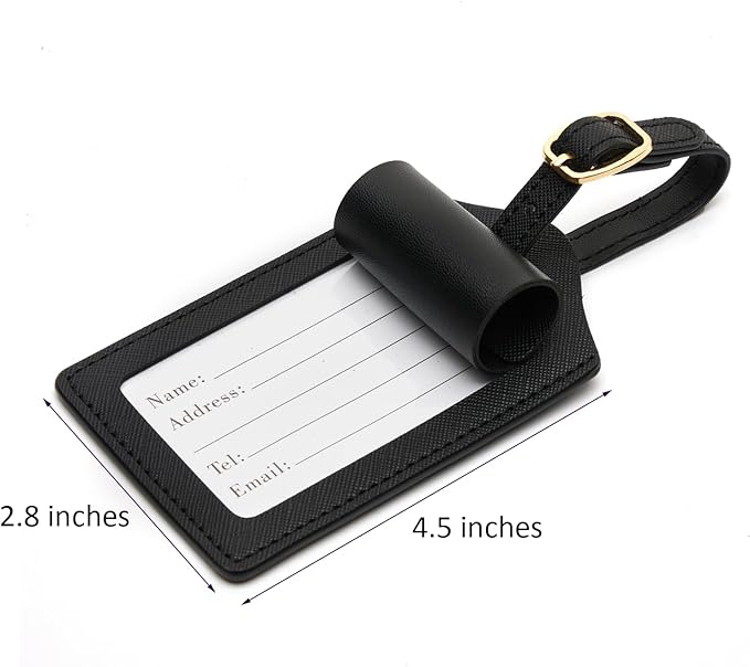 Personalized Initial Letter Luggage Tag for Suitcases PU Leather Baggage ID Tag with Metal Alphabet,Travel Accessory for Backpacks, Bags and Gift for Travelers (Black/Gold-Letter, C)