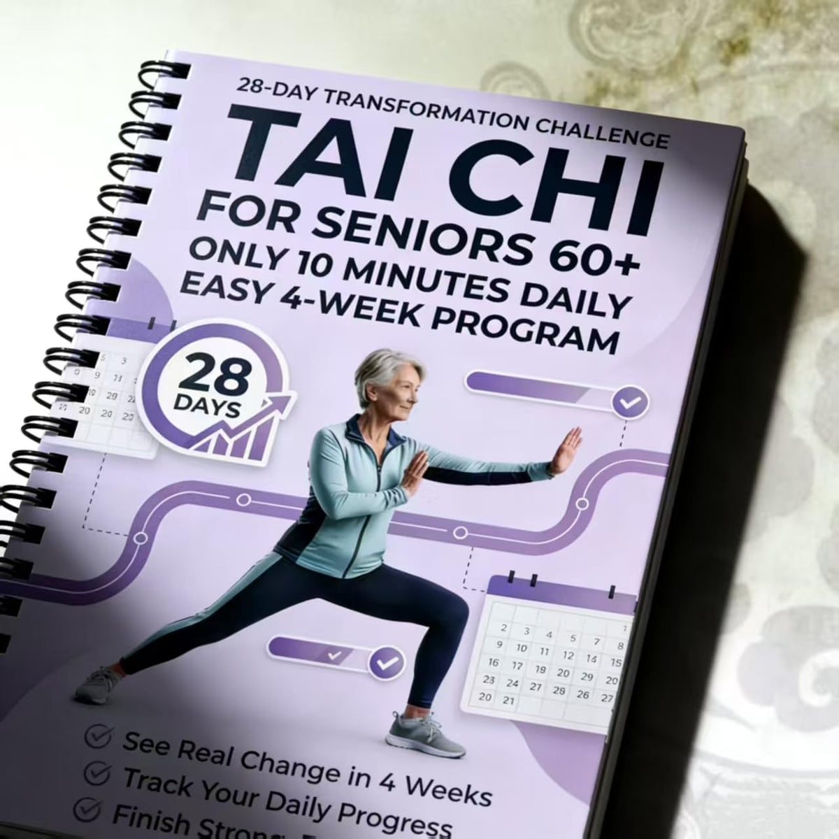 Tai Chi Daily Practice Planner - Spiral-Bound Fitness Log for Seniors & Beginners | 5.5x8.3 Inch, Purple